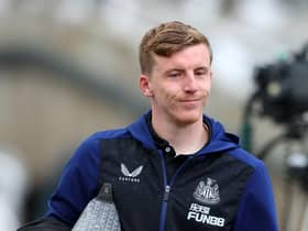 Matt Targett of Newcastle United arrives at the stadium prior to the Premier League match between Newcastle United and Arsenal at St. James Park on May 16, 2022 in Newcastle upon Tyne, England. (Photo by Ian MacNicol/Getty Images)