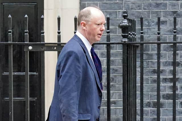 Sir Chris Whitty, England's Chief Medical Officer arrives in Downing Street, London, to discuss how to improve NHS performance. Picture: Jonathan Brady/PA Wire.
