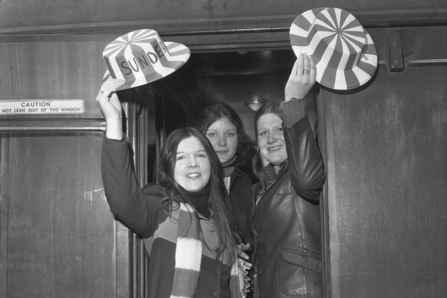 Cathy Cowan and Marie Watson of Sunderland and Susan Phillips, of Seaham, were pictured boarding the train for the journey to Sheffield for the FA Cup semi final.
