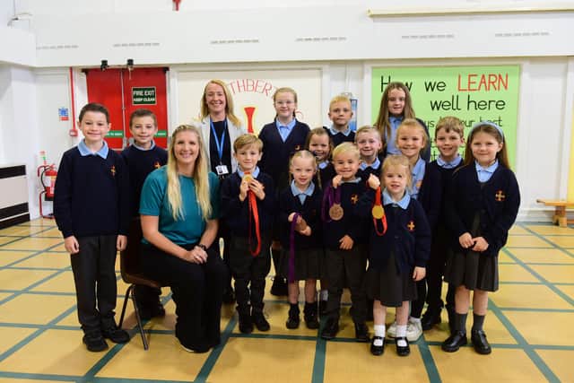 Olympic champion Rebecca Adlington met with pupils and staff at St Cuthbert's. Picture by Kevin Brady.
