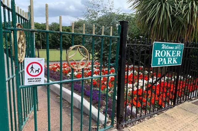 "Keep dogs on a lead" signs are visible at all entrances at Roker Park.