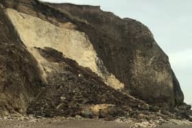 An image of debris at the bottom of the cliff near Easington Colliery.