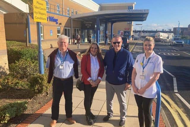 Consultant Otolaryngologist and Head and Neck Surgeon, Mr Frank Stafford, Brian and Donna Henderson and Laura-Jayne Watson, Senior Specialist Speech and Language Therapist