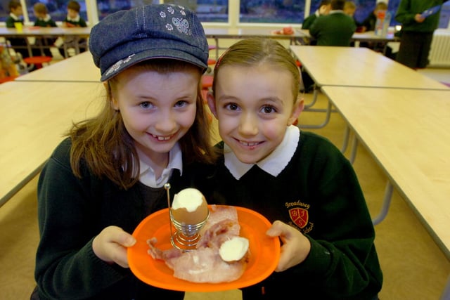 Enjoying a farmhouse breakfast of bacon and eggs at the breakfast club in Broadway Junior School in 2010. Remember this?  International Bacon Day arrives on September 3.