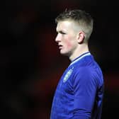 A young Jordan Pickford, playing for England U19s