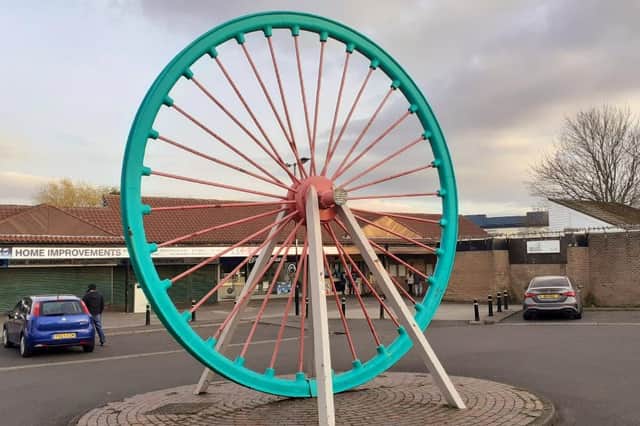 The Silksworth Colliery pit wheel currently stands in the centre of Albany.