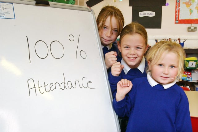 One hundred per cent attenders at Southwick Primary in 2005 were Ashleigh Rowntree, Beth Sherrington, and Rebekah White.