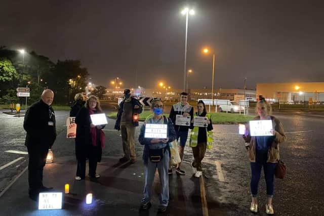 Protesters held a vigil outside Nissan over concerns the Government has not ruled out a no-deal Brexit. Photo by Sylvia Zamperini.