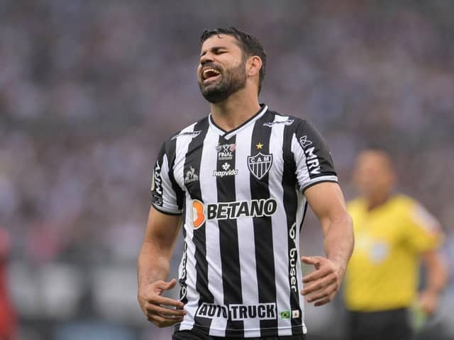 Atletico Mineiro's Diego Costa reacts during the first leg football match of the 2021 Brazil Cup final against Athletico Paranaense at the Mineirao stadium in Belo Horizonte, on December 12, 2021. (Photo by DOUGLAS MAGNO / AFP) (Photo by DOUGLAS MAGNO/AFP via Getty Images)