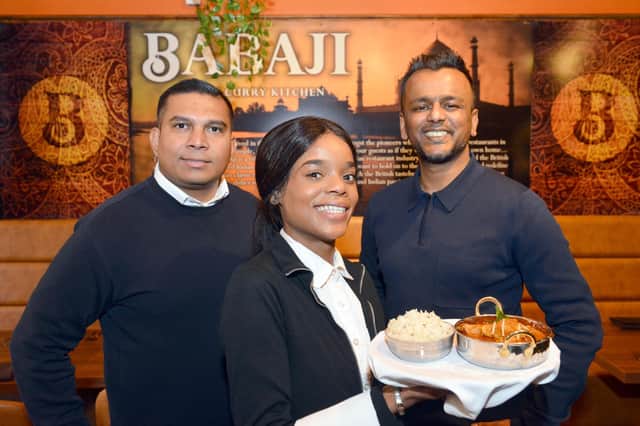 The new Babaji Indian restaurant opens on Mary Street in the former Royale Thai site. From left manager Sohel Khan, front of house Leila Pires and MD Shah Lalon Amin