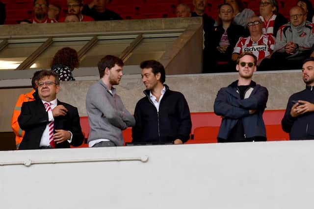 Kyril Louis-Dreyfus and Juan Sartoi in the directors box during Sunderland's League One game against Bolton.