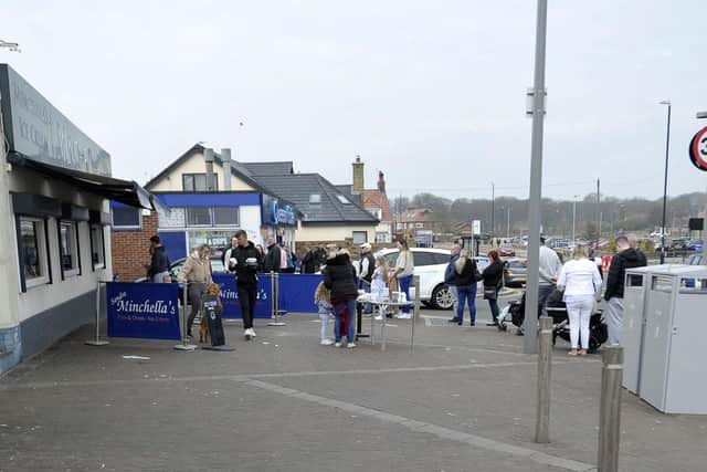 The queue for fish and chips at Seaburn on Good Friday (April 15, 2022).