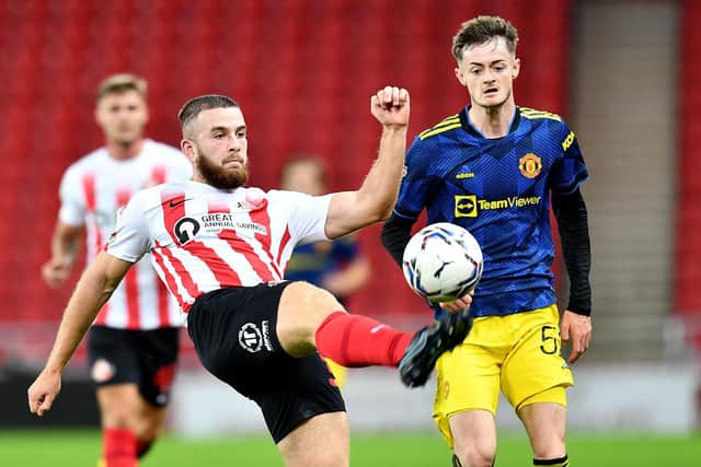 Patrick Almond in action for Sunderland against Manchester United's under-23s in the Papa John's Trophy at the Stadium of Light.