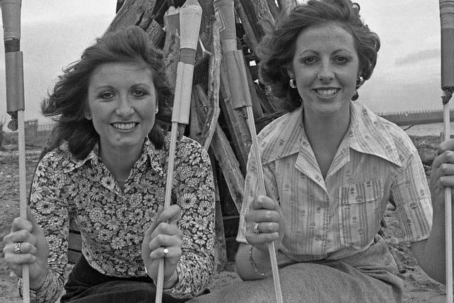 Valerie Stewart (left) and Chris Fairley show a selection of fireworks to be used by Sunderland Council at the official Roker beach firework display in 1976.