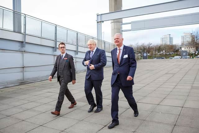 Prime Minister Boris Johnson (C) arrives to attend a cabinet meeting held at the National Glass Centre at the University of Sunderland on January 31, 2020 in Sunderland Picture: DAVID WOOD