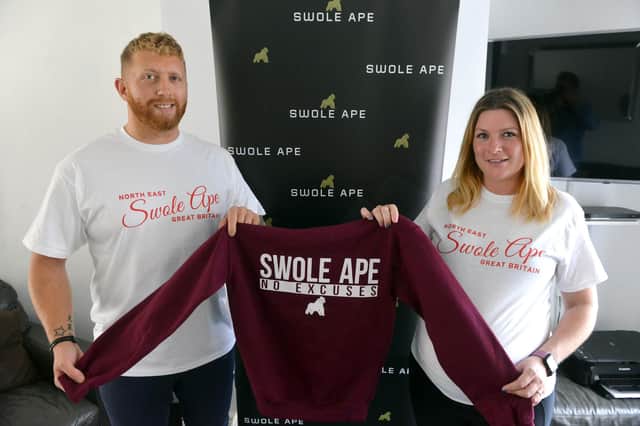 Craig Fletcher has launched sportswear brand Swole Ape during hr lockdown with the help of his partner Helen Ferris, pictured before their son's arrival on Sunday, September 27.