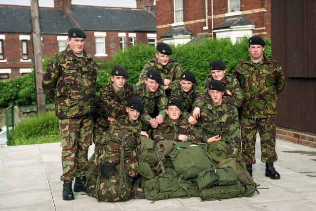 Members of Shiney Row Army Cadets excelled when they competed for the Bower Trophy at Catterick in 1977.   Pictured with instructors Paul Hamilton left and Neil Hardiner are, back from left:  Chris Moore, Andrew Wetherell, Liam Martin and Alan Dagg. Front from left:  Michael Stead, Michael Legg and Shaun Halliwell.