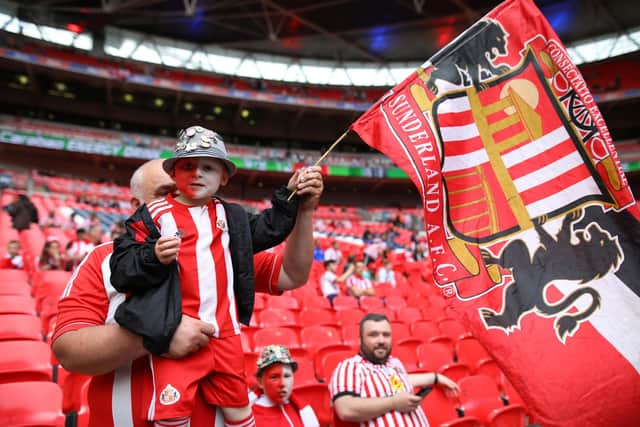 LONDON, ENGLAND - MAY 26: A young Sunderland fan enjoys the pre match atmosphere ahead of the Sky Bet League One Play-off Final match between Charlton Athletic and Sunderland at Wembley Stadium on May 26, 2019 in London, United Kingdom. (Photo by Charlie Crowhurst/Getty Images)