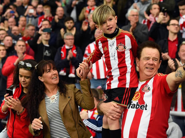 A family of Sunderland fans before the Premier League match between Sunderland and Everton at the Stadium of Light on May 11, 2016.