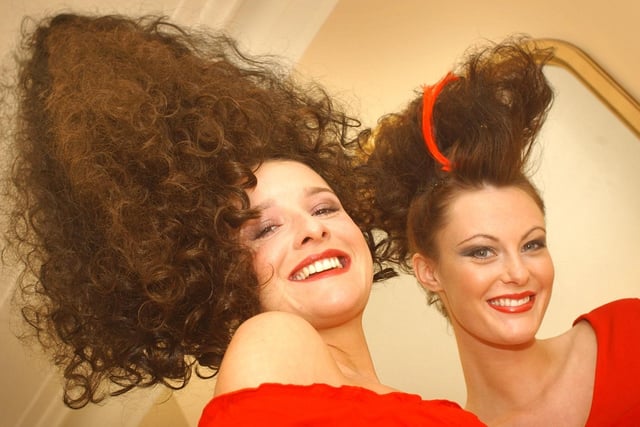 Angie Langridge and Gemma Coyle had a day of high hair for Comic Relief 20 years ago.