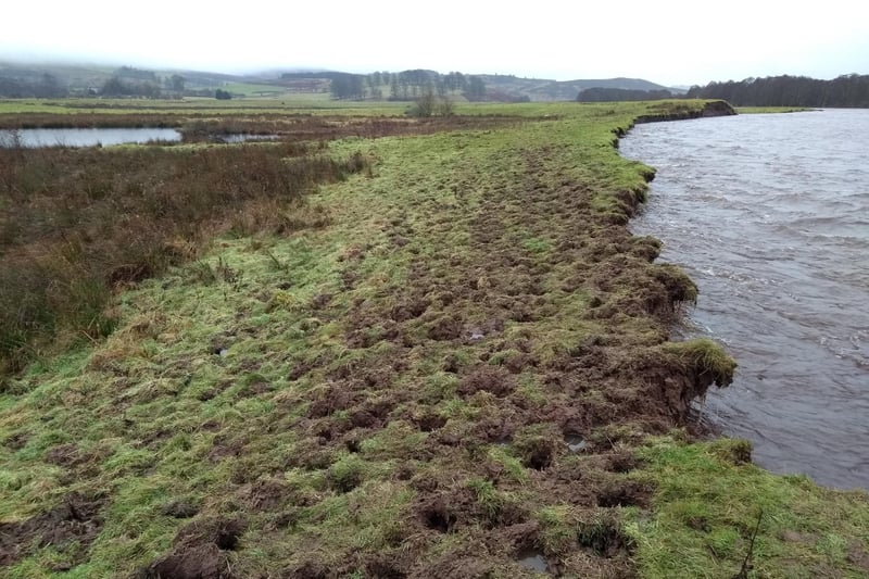 The waters of the River Coquet rising, showing the bank between the river and the lakes. Picture: Paul Allen