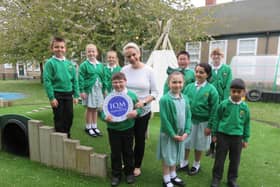 West Rainton Primary School deputy head Susan Firth with pupils from Years 2-6.
