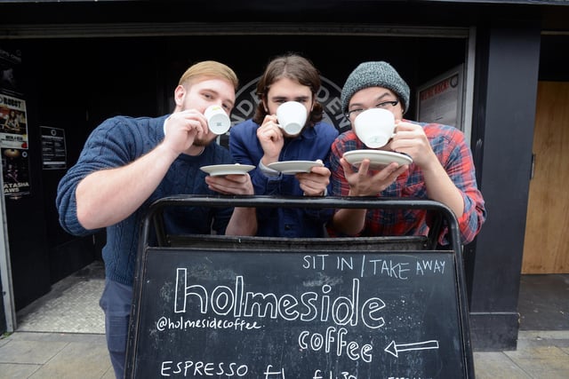 Members of the band Lilliput, left to right; Dan Stores, James Gilling and Joe Collins opened a coffee shop at Independent, Holmeside, 9 years ago.