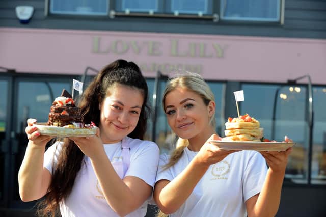 Love Lily Tearoom Laura Carr and Amelia Beaumont (R) with pancake stacks