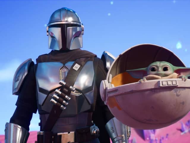 Characters from The Mandalorian - including the cutesy Baby Yoda - appear in Fortnite's new 'Zero Point' season (Image: Epic Games)