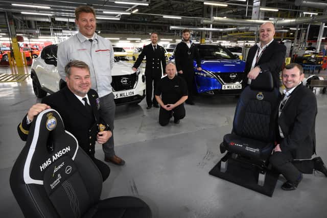 (front from left) Commander David 'Bing”'Crosby, commanding officer of HMS Anson; Keith Chambers, Production Control Director at Nissan Sunderland; Darren Creasy, Plant Manager at Adient Sunderland; Wayne Reynoldson, Plant Manager - Lear Sunderland; and Ian Bowden Platform Manager - Renault/Nissan.