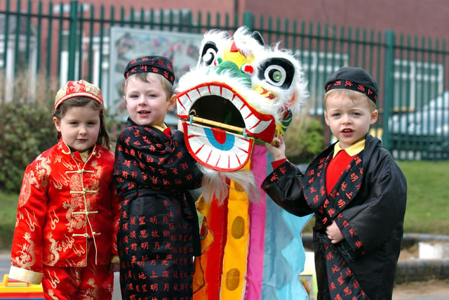 Celebrating the Chinese New Year at Seaham Harbour Nursery were four year olds Millie Thompson, George Teasdale and Oliver Wood, in 2011.