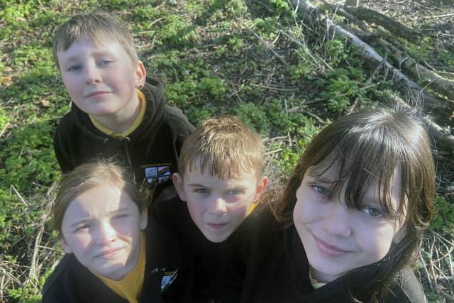 Fatfield Academy Eco Warriors (left to right) Harry Stacey, 10, Tilly Wrintmore, 8, George Pentland, 8, and Katie Watson, 10. 

Picture by Frank Reid