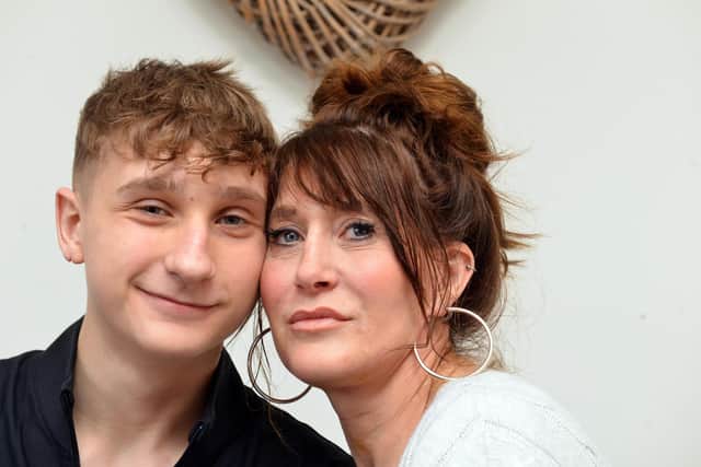 Jacob Brown and his mum Rachel Ferguson.
