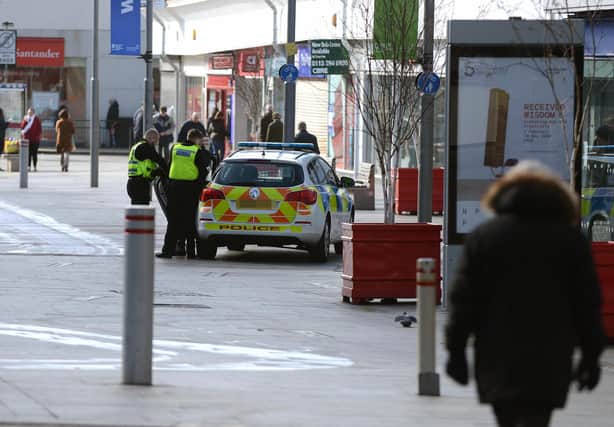 Police in Sunderland city centre during the first covid lockdown. Northumbria Police said officers will be making their presence felt in the run-up to Christmas.