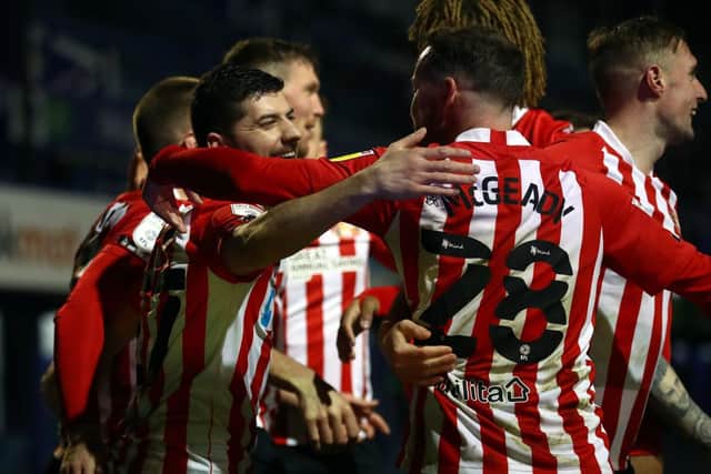 Sunderland celebrate a fine goal from Jordan Jones