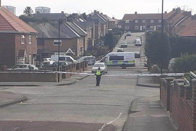 Northumbria Police taped off part of the Plains Farm estate as investigations got underway into the incident.