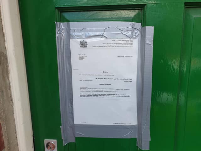 The closure order attached to the door of the property in Morgan Street, Southwick.
