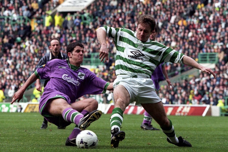 Stevie Crawford tries to get the better of Celtic defender Tom Boyd during a goalless draw at Parkhead