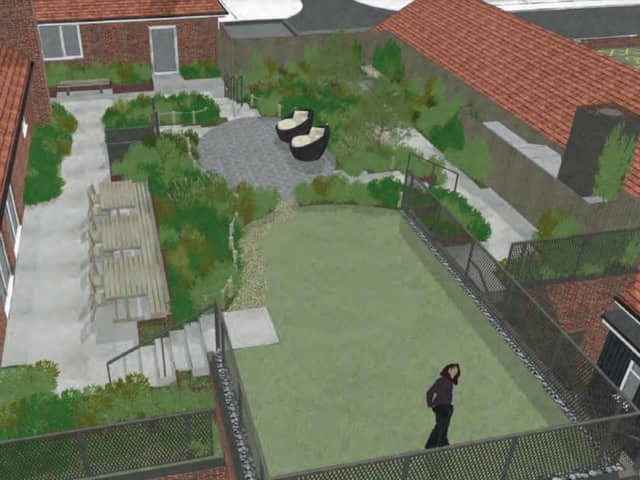 CGI images of how redeveloped Easington Lane Community Access Point could look, including new entrance and roof garden. CREDIT: Hoot Architecture
