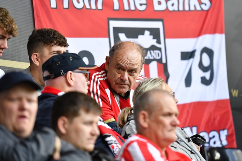 Sunderland supporters in action away from home in Wales at the Liberty Stadium against Swansea City in the Championship.