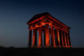 Penshaw Monument lit up red in support of Wear it Red Day back in 2025.