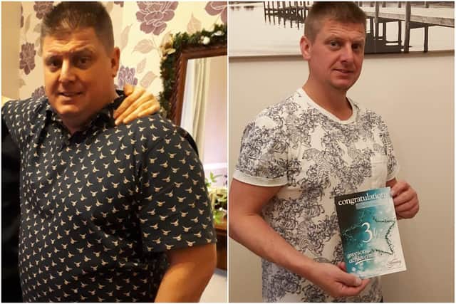 Johnathon Maws before and after his weight loss.