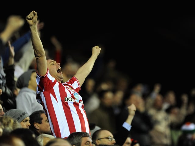 A Sunderland fan shows his support during the Premier League match between Wigan Athletic and Sunderland at The DW Stadium on November 28, 2009.