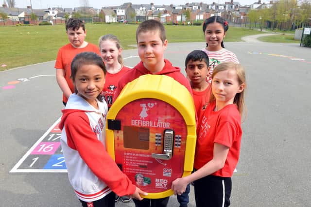 St Joseph's Primary School defribrillator fundraiser following the death of a school staff member Christine Graham. Front from left Charlotte Dino, 11, Joseph Tudberry, 11 and Ruby Charlton, 10. Back from left Ryan Little, 10, Eloise King, 10, Samantha Chavez, 10 and Daniel Bijo, 11.