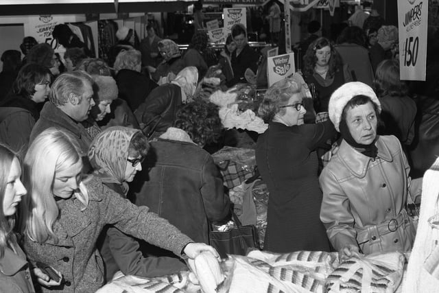 Plenty of shoppers turned out for the January sales at Joplings in 1975.