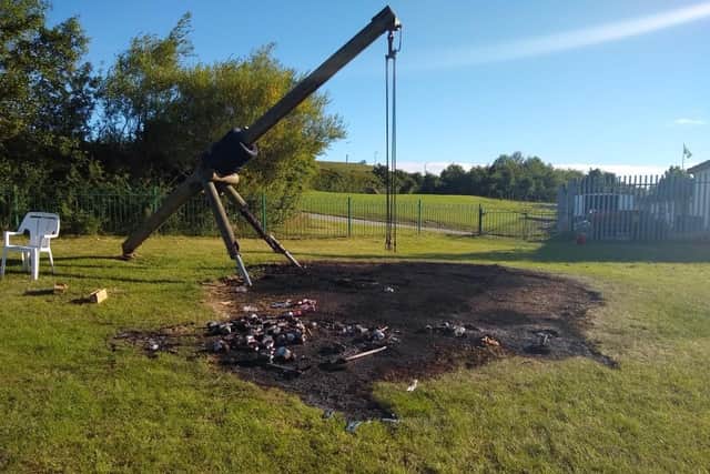 The remains of the arson hit basket swing in Herrington Country Park
