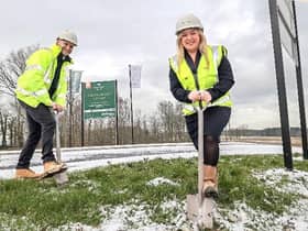 Work has begun on new housing at Hedworths Green in Lambton. Pictured are Bellway’s Chris Norlund and Louise Eggerton.