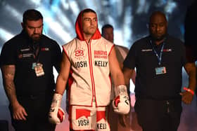 Josh Kelly makes his way to the ring during the super welterweight fight.