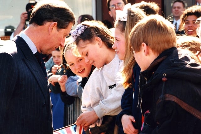 The Prince of Wales enjoyed a conversation with the crowds at Pennywell Community College in 1996.