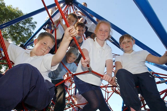 The school's new play equipment got the approval of these Year 5 pupils in 2008.